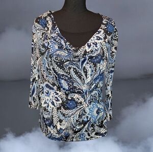 Dress Barn Blue and Black Paisley Blouse